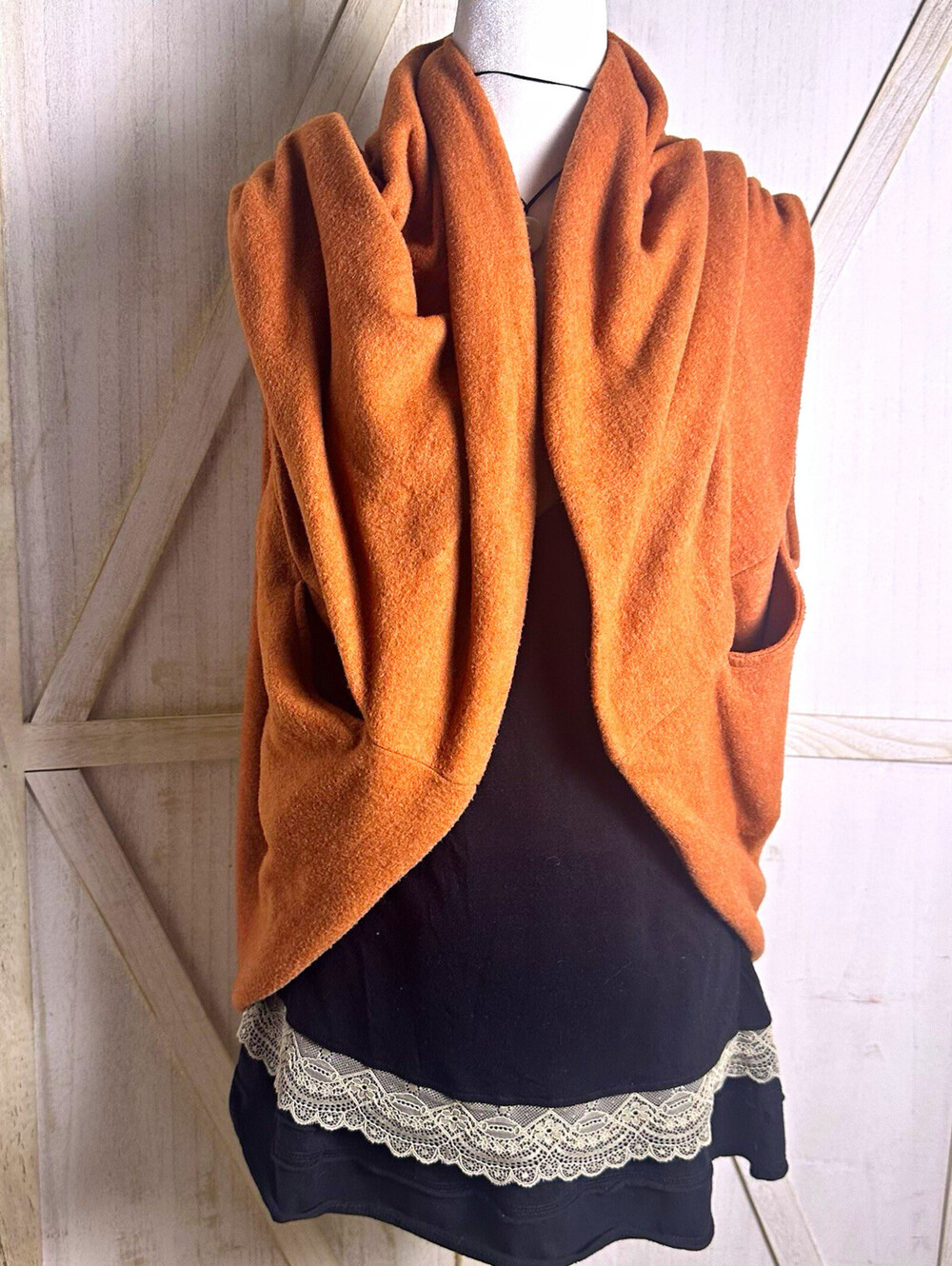 Swag bohdi Cameron rust orange cocoon wrap fleece vest poncho boho coastal O/S
